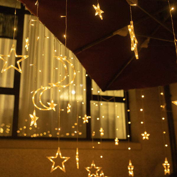 OPASOLAR LED Star Lights, Solar Curtain String Lights for Cafe Bistro Backyard, Garden, House, Window Lights Ramadan Decorations, Wedding,Garden Christmas Decorations Lights Outdoor - Opasolar